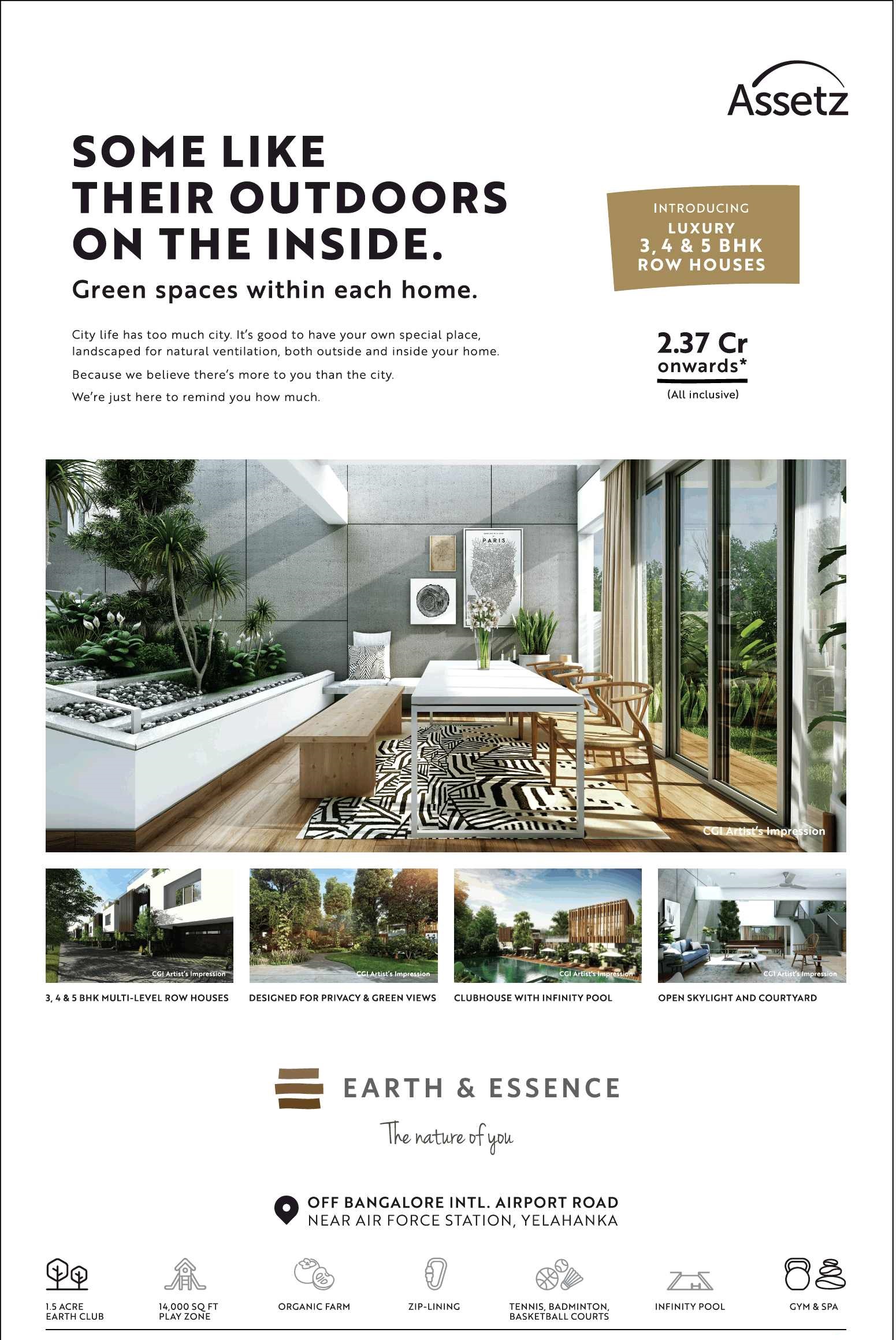 Introducing green spaces in each rooms at Assetz Earth & Essence in Bangalore